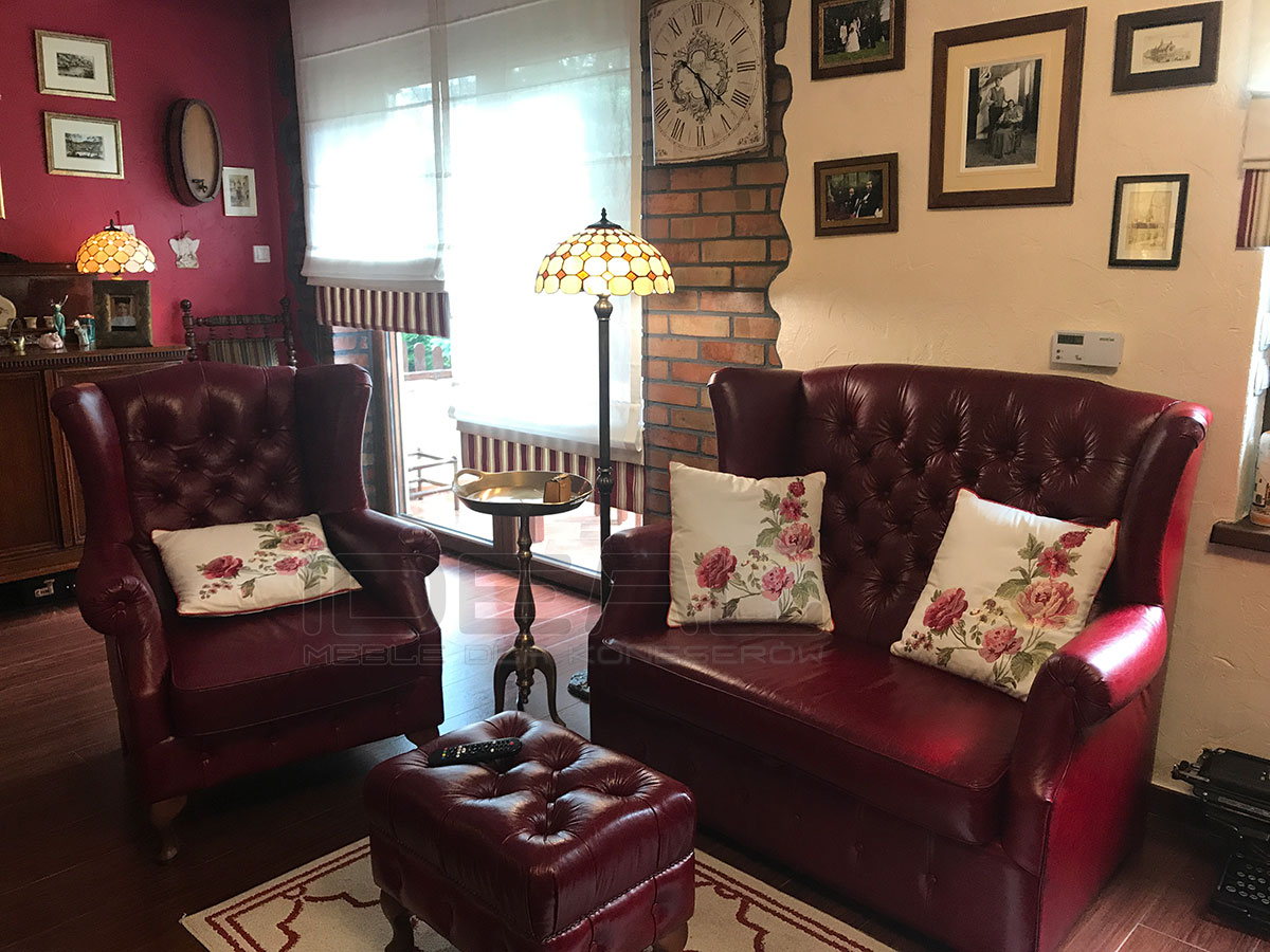 sofa chesterfield uszak skóra